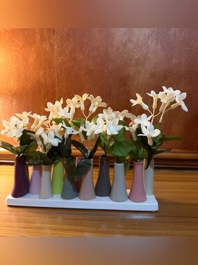 Ceramic 12-Tube Connected Bud Vase Muted Pastel Centerpiece 12" x 2.5" x 4"